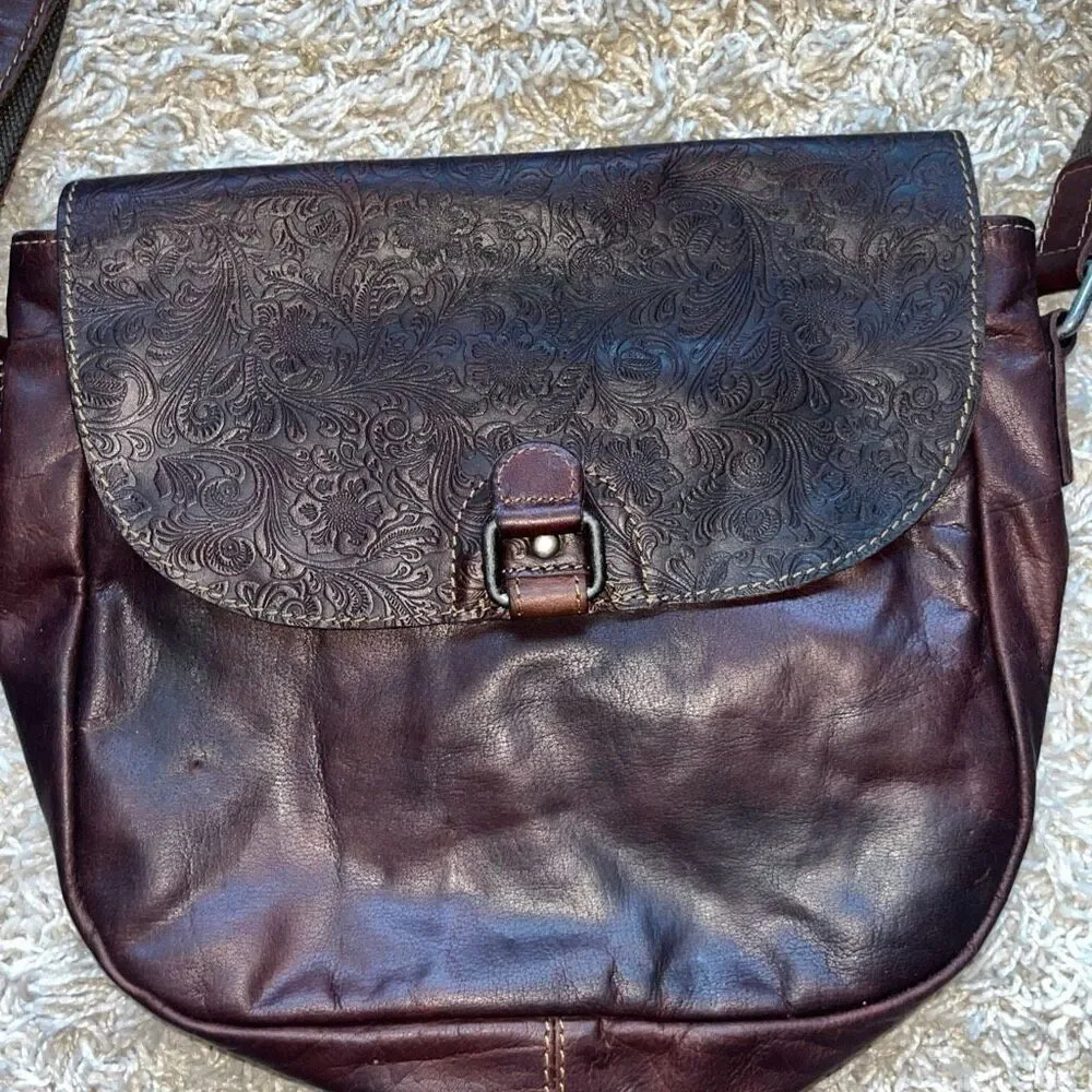 JACK GEORGES Brandy Embossed Flap Leather Crossbody Purse Bag